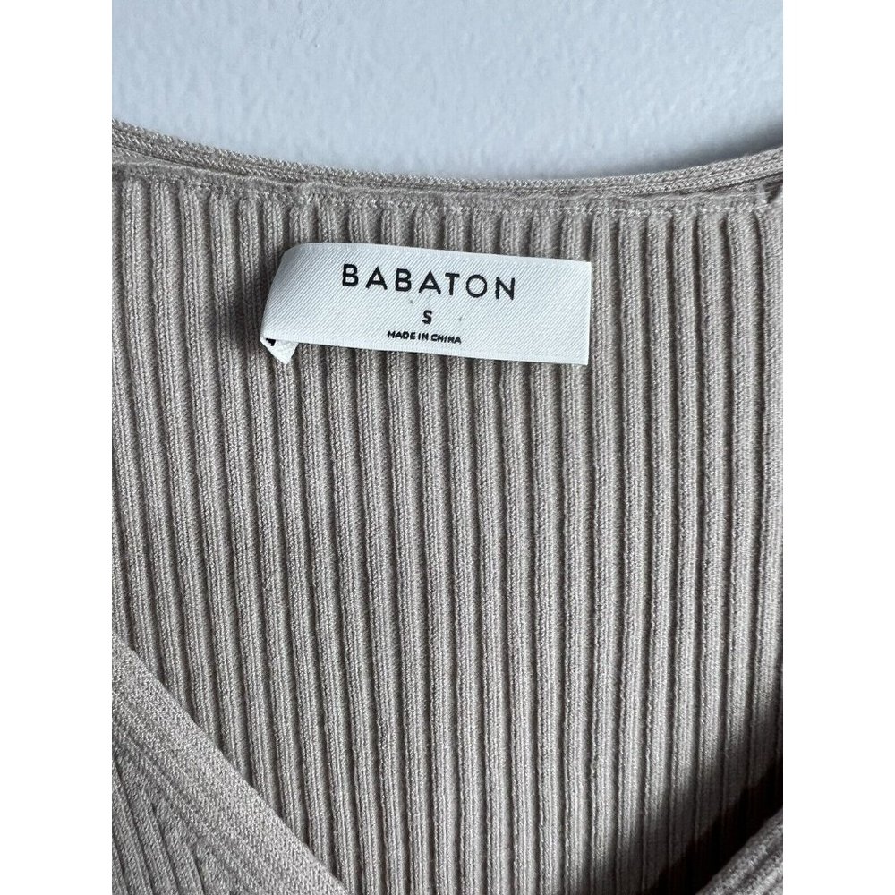 Aritizia Babaton Lubbert Beige V-Neck Ribbed Sweater NWT Small - Picture 5 of 6